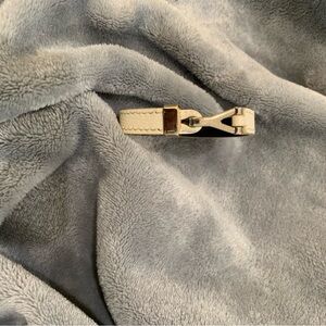 Yves Saint Laurent YSL Ivory Leather Silver Y Hook Closure Wrap Bracelet
